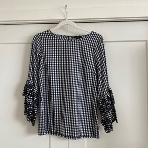 WOMENS J CREW Black and White Plaid Top.